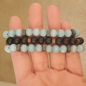 Men Elastic Bracelet, Jade ston set of 3
